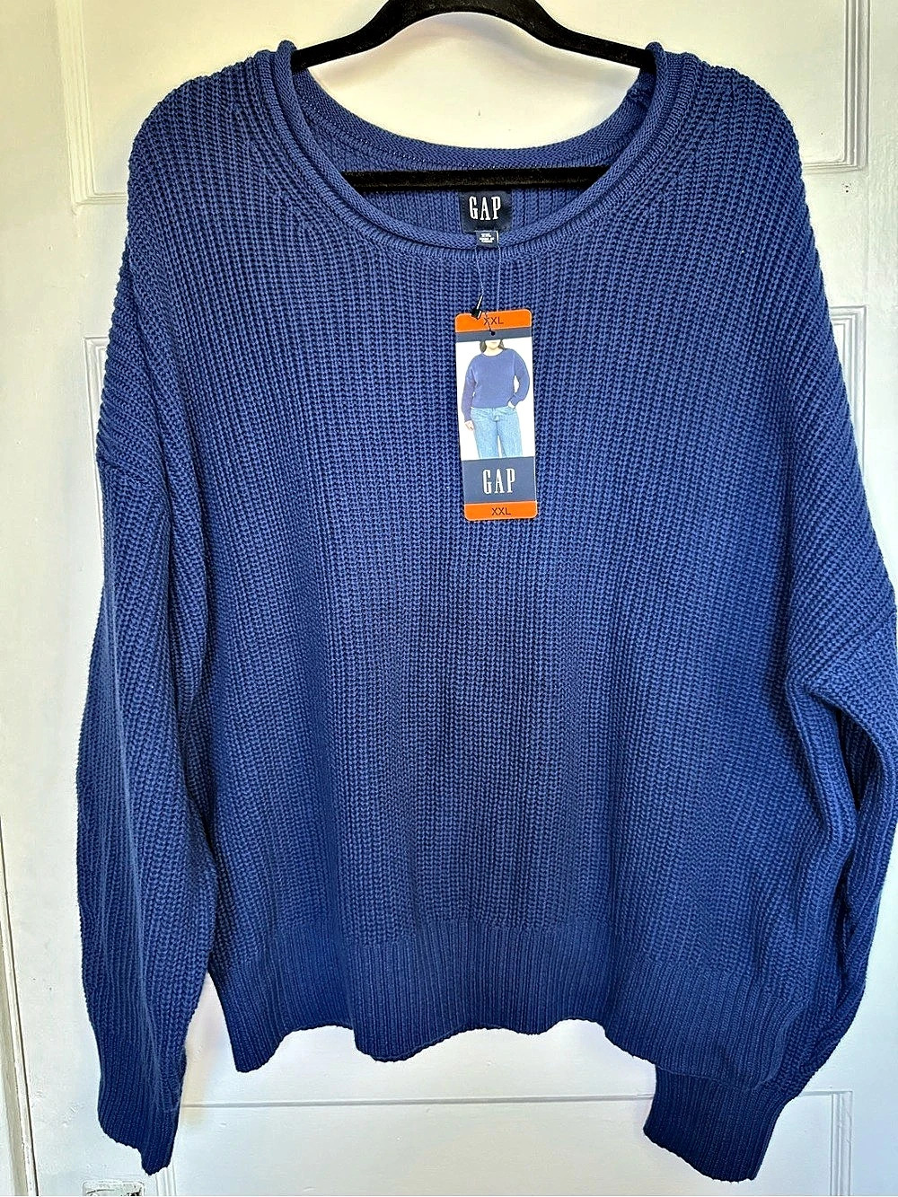Gap Cotton Chunky Knit Crewneck Sweater Blue Cozy Girl Minimalist XXL NWT